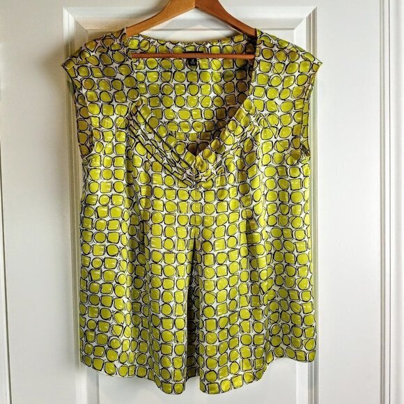 Nine West Lime Green Silk Pleat V-Neck Top - Picture 1 of 4